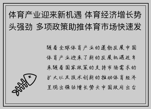 体育产业迎来新机遇 体育经济增长势头强劲 多项政策助推体育市场快速发展